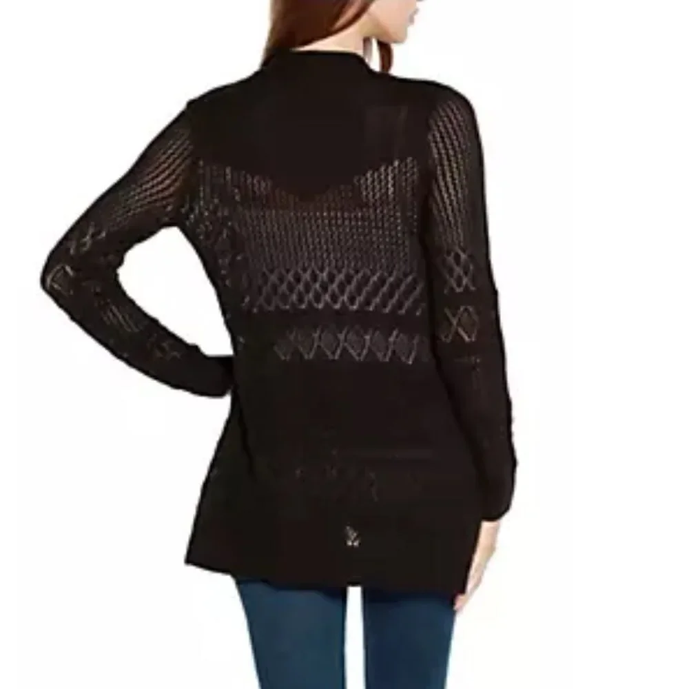 41 Hawthorn‎ Etelan Variegated Pointelle Cardigan Size 3X Black Stitch Fix NWT
